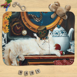 Cream Victorian Steampunk Cat Tea Party Submarine Receiving Blanket