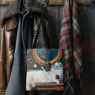 Cream Victorian Steampunk Cat Tea Party Submarine Tote Bag