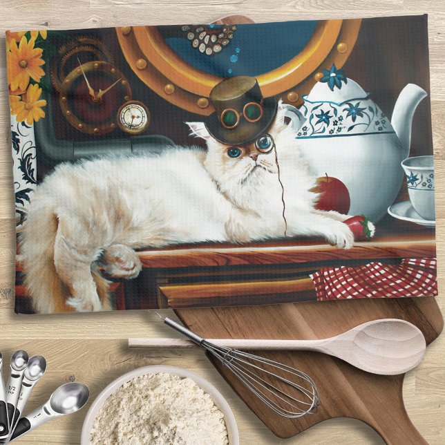Cream Victorian Steampunk Cat Tea Party Submarine Towel (Creator Uploaded)