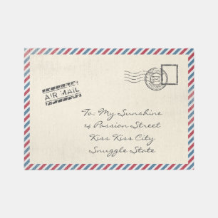 Cream Vintage Air Mail Postcard Rug