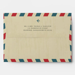 Cream Vintage Blue Red Airmail Return Address Envelope