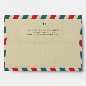 Cream Vintage Blue Red Airmail Return Address Envelope by labellarue at Zazzle