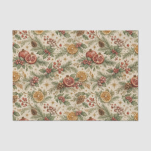 Cream Vintage Botanical Christmas Citrus Pattern Tissue Paper