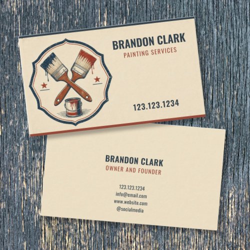 Cream Vintage Crest Painter Emblem Painting Business Card