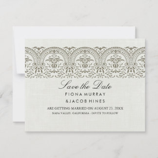 Cream Vintage Damask Wedding Save The Date