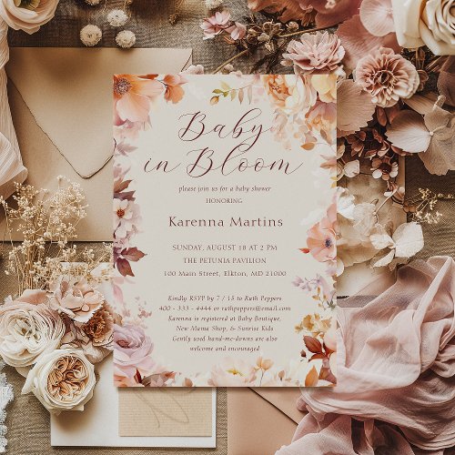 Cream Vintage Floral Fall Baby In Bloom Shower Invitation