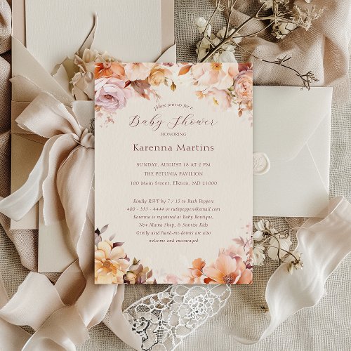 Cream Vintage Floral Fall Baby Shower Invitation