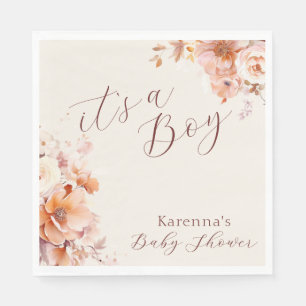 Cream Vintage Floral Fall It's a Boy Baby Shower Napkins