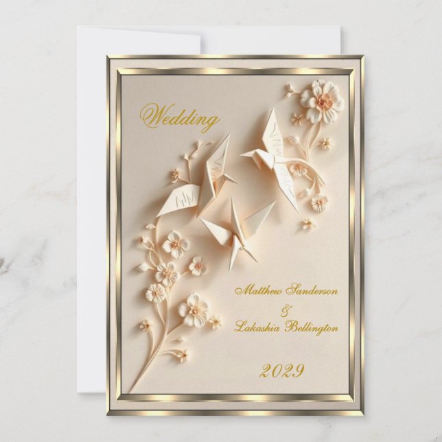 Cream Vintage Origami style Wedding Beautiful  Invitation (Front)