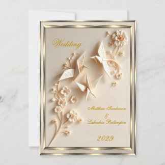 Cream Vintage Origami style Wedding Beautiful Invitation