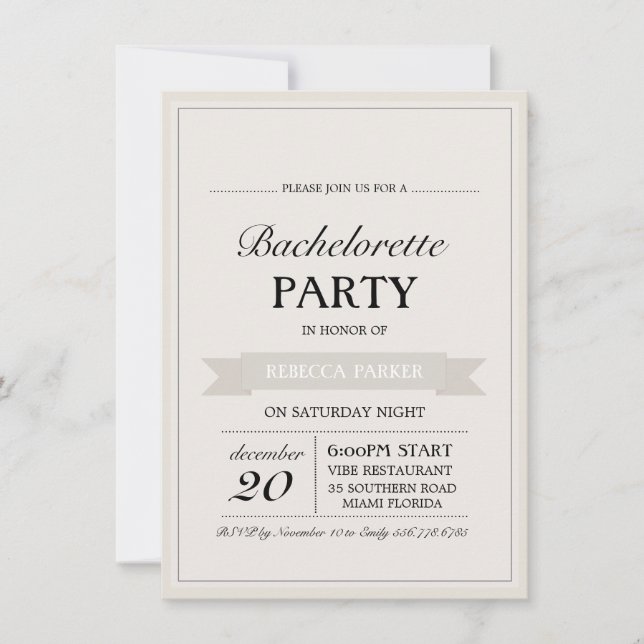 Cream Vintage Poster Bachelorette Invitation (Front)