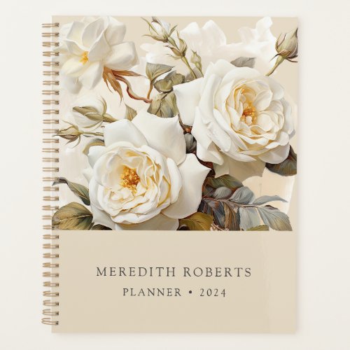 Cream Vintage Roses Personalized 2024 Planner