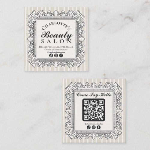 Cream Vintage Style Frame Salon Social Media Square Business Card