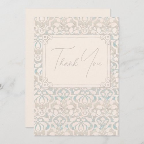 Cream Vintage Victorian Damask With Foil Border Thank You Card