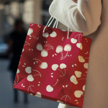 Cream Watercolor Cherries on Red – Valentine 