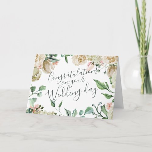Cream Watercolor Floral Congratulations Wedding Card