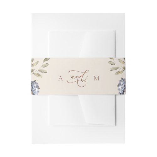 Cream Watercolor Floral Monogram Wedding  Invitation Belly Band