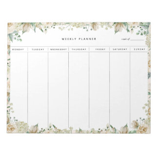 Cream Watercolor Floral Weekly Planner Notepad