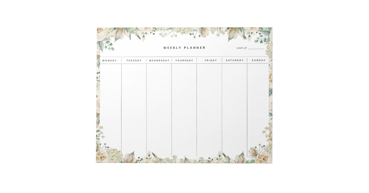 Cream Watercolor Floral Weekly Planner Notepad Zazzle Com
