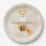Cream Watercolor Orange Fox                   Paper Plates