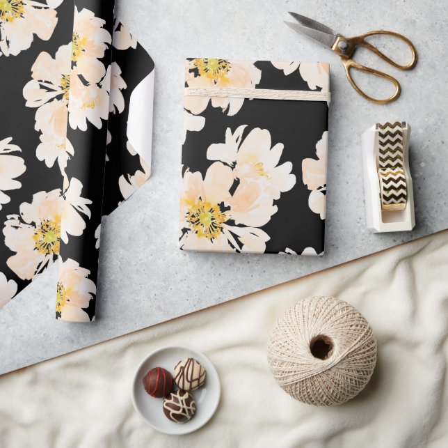 Cream watercolor peony flower design wrapping paper (Crafts)