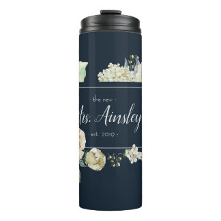 Cream Watercolor Rose | The New Mrs | Bride Gift Thermal Tumbler