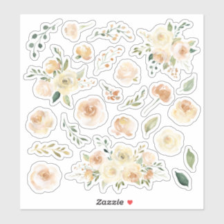 Cream Watercolor Roses Floral Bouquets Sheet Sticker