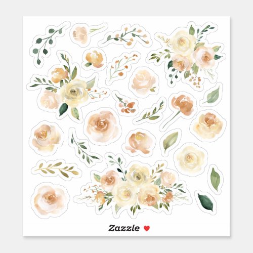 Cream Watercolor Roses Floral Bouquets Sheet Sticker