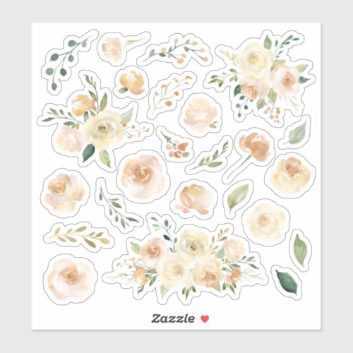 Cream Watercolor Roses Floral Bouquets Sheet Sticker