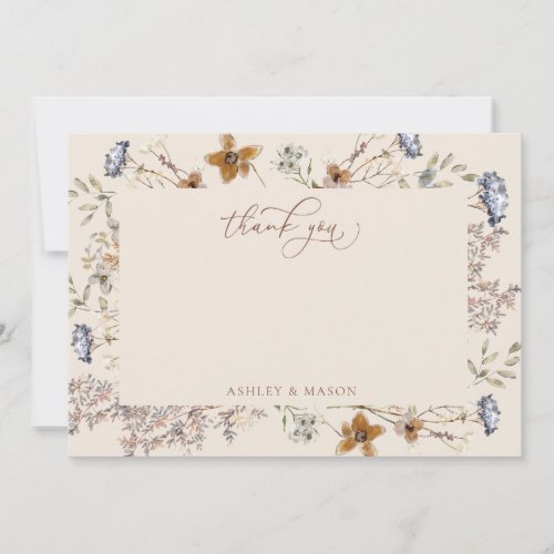 Cream Watercolor Wildflowers Calligraphy Thank You Card