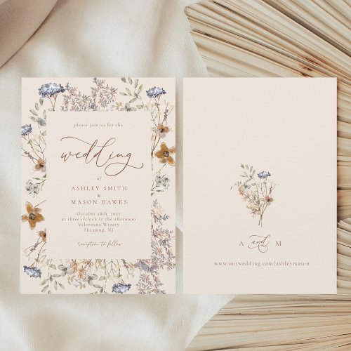 Cream Watercolor Wildflowers Calligraphy Wedding Invitation