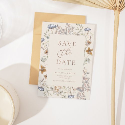 Cream Watercolor Wildflowers Calligraphy Wedding Save The Date