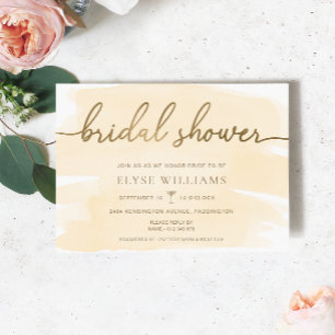 Cream Watercolour Gold Bridal Shower Invitation