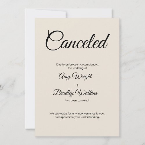 Cream Wedding Canceled Announcement Elegant Card
