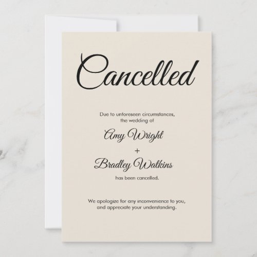 Cream Wedding Cancelled Announcement Card