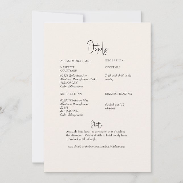 Cream Wedding Detail Invitation (Front)