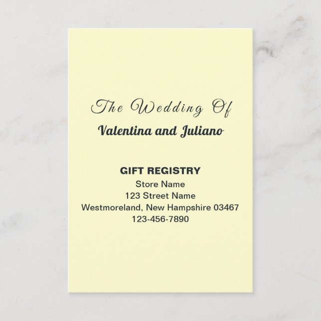 Cream Wedding Gift Registry Portrait Enclosure Card (Front)