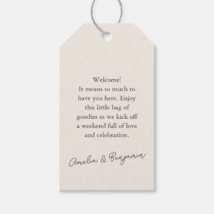 Cream Wedding Guest Welcome Script Names Gift Tags