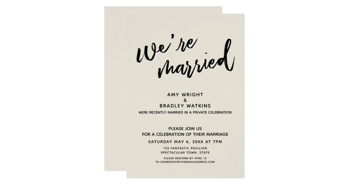 Cream We Re Married Post Wedding Reception Invitation Zazzle Com