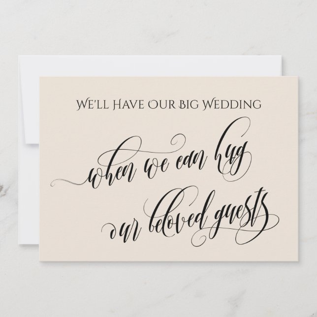 Cream When We Can Hug You Postponed Wedding Invitation (Front)