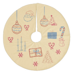 Cream Whimsical Christmas Hand-drwan doodles Fleece Tree Skirt