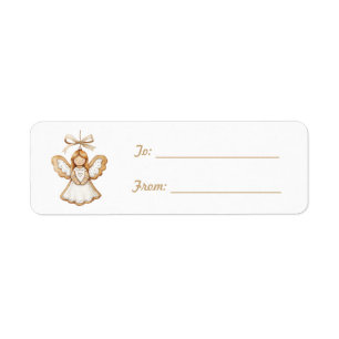 Cream White Angel Bow Christmas Label