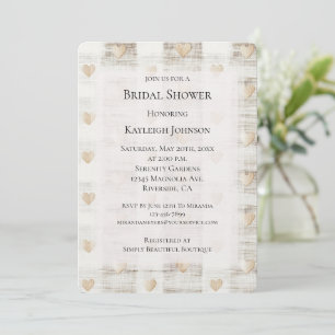 Cream White Beige Boho Hearts Bridal Shower Invitation