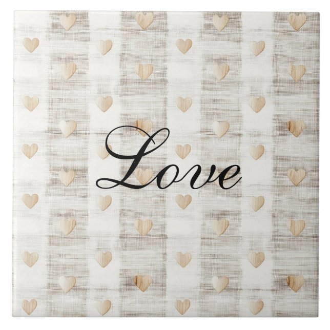 Cream White Beige Boho Hearts  Ceramic Tile (Front)
