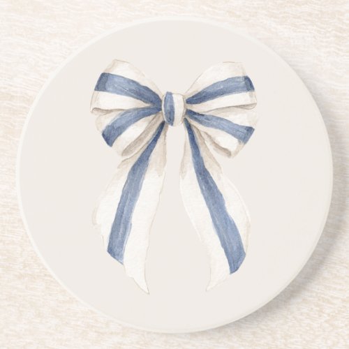 Cream White Blue Stripes Bow Coaster