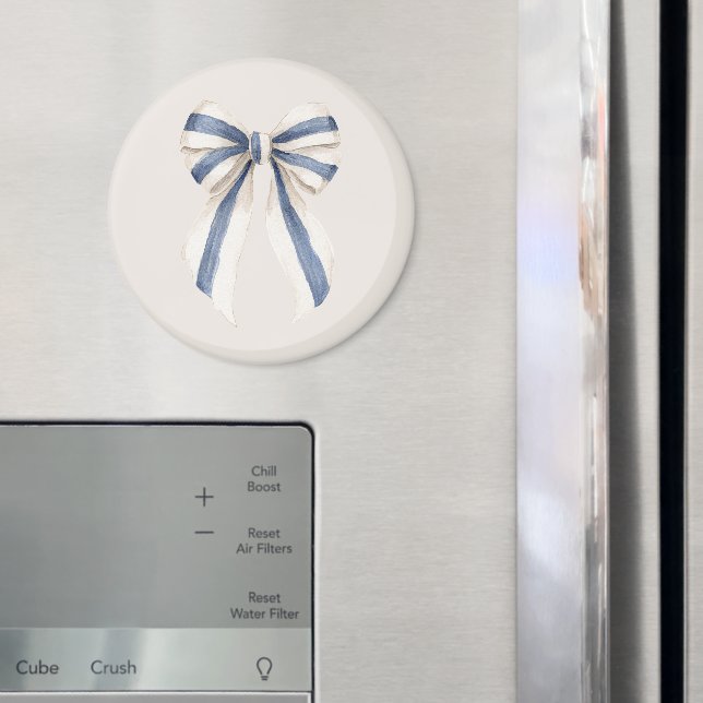Cream White Blue Stripes Bow Magnet (In Situ (Fridge))