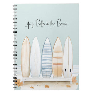 Cream White Blue Tan Surfboards Leaves Notebook