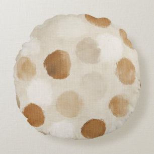Cream White Brown Dots Baby Shower Round Pillow