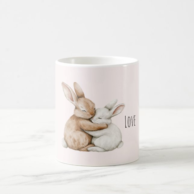 Cream White Bunny Love Coffee Mug (Center)