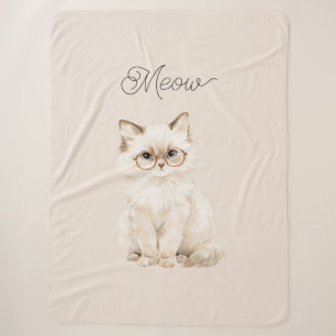 Cream White Cat Glasses Sherpa Blanket